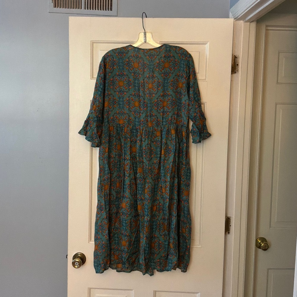 Natural Life Floral Duster Kimono Teal Blue Boho Festival Top best fits M - Picture 6 of 7